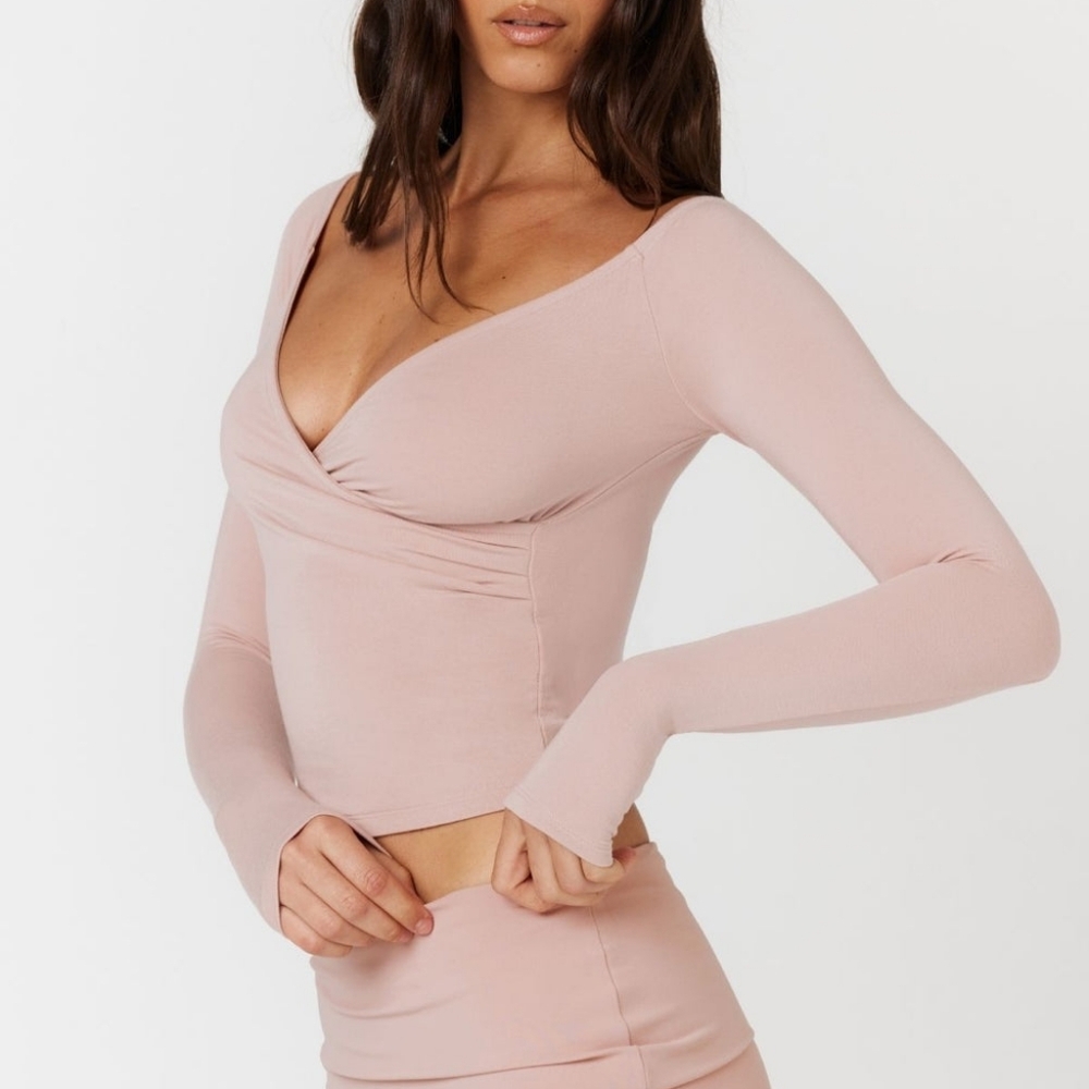 CSB - Off Shoulder Wrap Long Sleeve Top - Dusty Pink - M - Picture 2 of 4